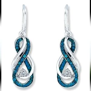 STERLING INFINITY DANGLE EARRINGS BLUE & WHITE TOPAZ 1 IN
